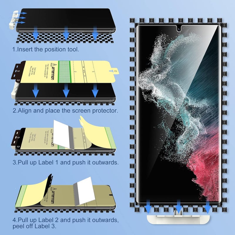 LK 3 Pack for Samsung Galaxy S22 Ultra Screen Protector [Not Glass] [Support Fingerprint Unlock] Bubble Free, with Easy Installation Tool, 3D Curved Max Coverage for S22 Ultra 6.8-inch - Image 5